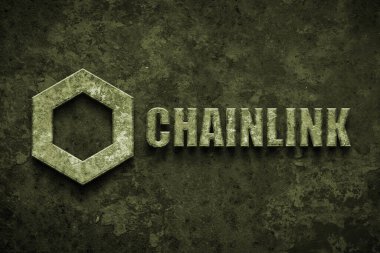 Chainlink LINK Cryptocurrency coin and symbol on mud color background, Decentralized blockchain finance illustration.