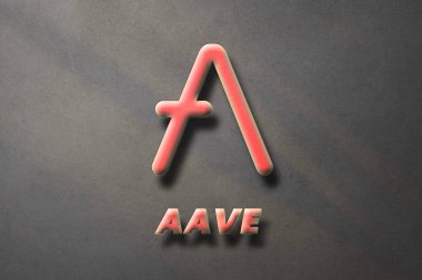 Aave AAVE Cryptocurrency 3D coin logo and symbol banner background.