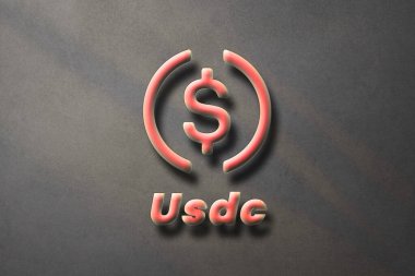 Usd Coin USDC Cryptocurrency 3D coin logo and symbol banner background.