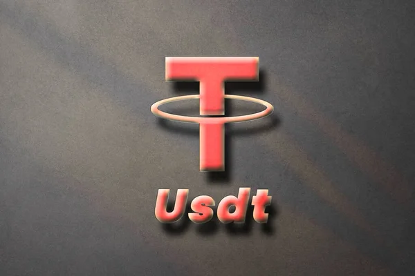 Tether USDT Cryptocurrency 3D coin logo and symbol banner background.