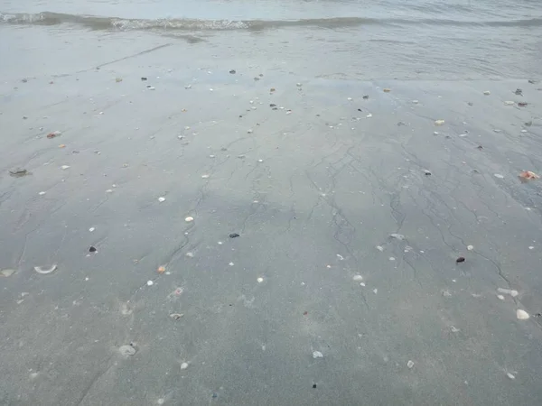 Піщана Поверхня Пляжу Має Черепашки Які Виглядають Блискуче — стокове фото