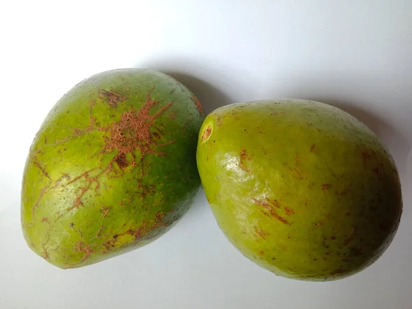 close up of Green Avocado fruit. white isolated background