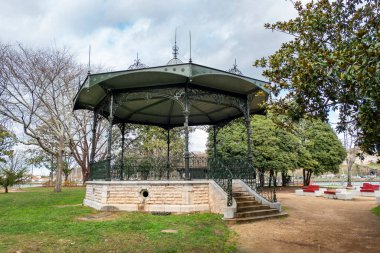 Bandstand in the park in Bayonne on a cloudy day 