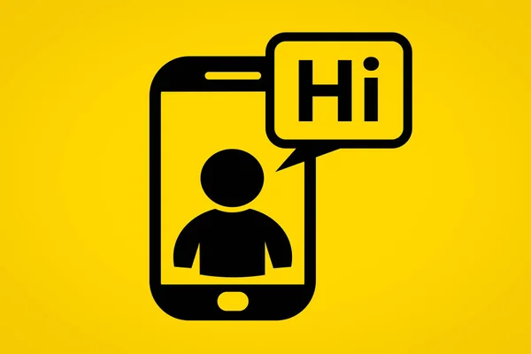 用手机在黄色背景上接收消息通知的示例 — 图库照片