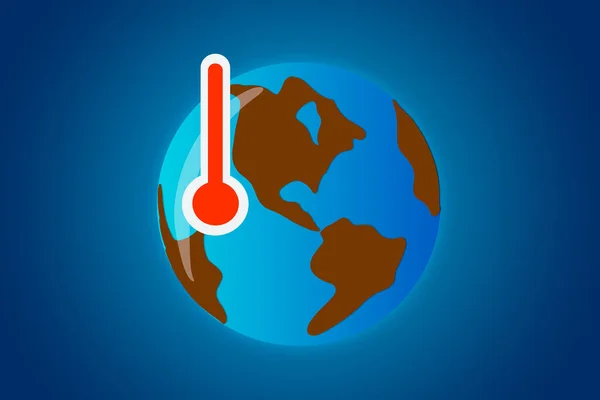 Иллюстрация Глобального Потепления Планетой Земля Термометром Синем Фоне — стоковое фото