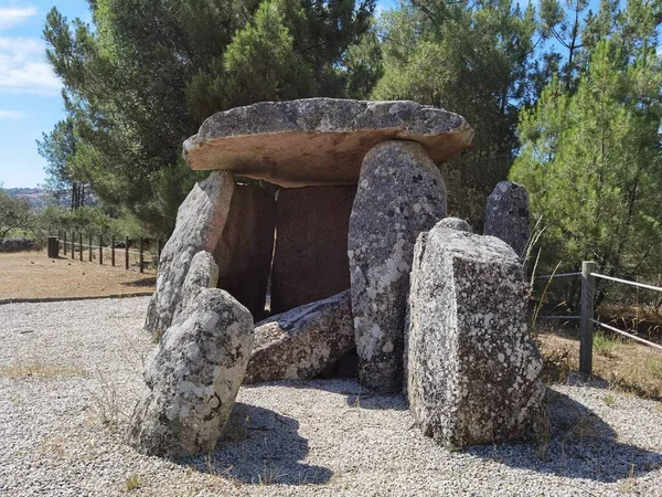 stock image Megalithic monument in large stones, Anta or Pala da Moura in Vilarinho da Castanheira