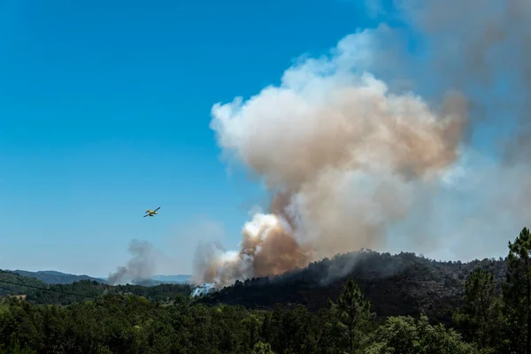 Avión Transportando Agua Para Ayudar Combatir Incendio Forestal Que Deja — Foto de Stock