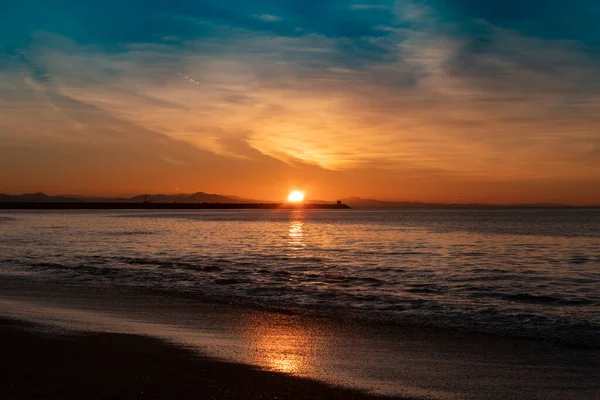 Pôr Sol Pela Praia Boucou País Basco França — Fotografia de Stock