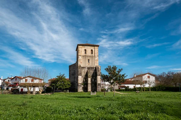 Surrounded Green Grass Some Houses Church Saint Pierre Saint Pee — Stock Photo, Image