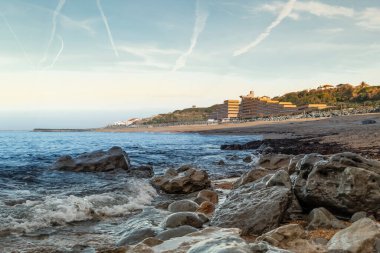 Beach at Petite Chambre D'amour in Anglet with some rocks in front clipart
