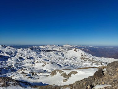 Panoramic view of snow capped mountains from Pierre Saint Martin in Pyrenees-Atlantiques, France
