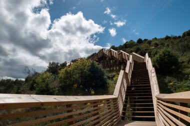 Between hills, the Coa walkways, a wooden structure with a length of 930 meters and 890 steps in Foz Coa, Portugal