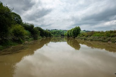 Gök gürültülü bir fırtınadan sonra bulutlu bir nehir onu sarımsı bir çamur renginde bıraktı.