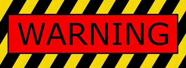 Illustration of a warning sign with black and yellow stripes and the word Warning on a red background