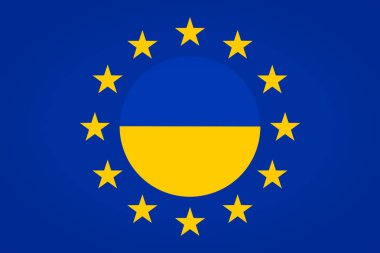 Ukrayna ve Avrupa Birliği bayrakları birliğinin resmedilmesinde sanatsal temsil