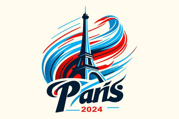Illustration about the 2024 Olympic Games in Paris with the colors of the French flag and the Eiffel Tower in the middle