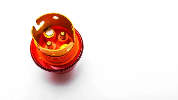 Light bulb socket, cartridge or holder isolated on white background close-up, Copy space