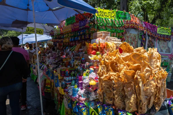 2023年5月7日 墨西哥城 位于查普尔特佩克的斯特尔 阿索斯基普斯 Stall Assorted Chips 和奇哈伦 Chicharron 高质量的照片 — 图库照片