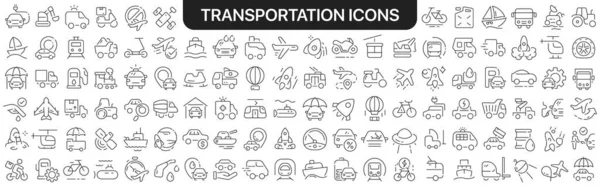 Колекція Піктограм Транспортування Чорним Іконки Великого Набору Дизайну Векторні Лінійні — стокове фото