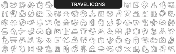 Travel icons collection in black. Icons big set for design. Vector linear icons