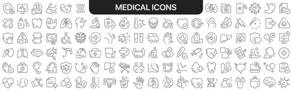 Coleção Ícones Médicos Preto Ícones Grande Conjunto Design Ícones Lineares — Fotografia de Stock