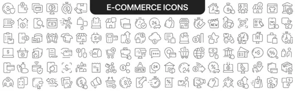 Collezione Icone Commerce Nero Icone Grande Set Design Icone Lineari — Foto Stock