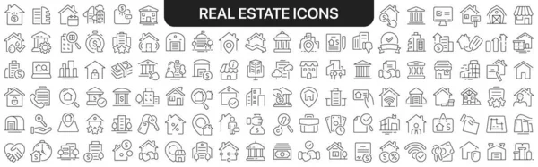 Colección Iconos Inmobiliarios Negro Iconos Gran Conjunto Para Diseño Iconos —  Fotos de Stock