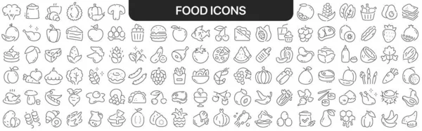 Колекція Іконок Їжі Чорним Іконки Великого Набору Дизайну Векторні Лінійні — стокове фото