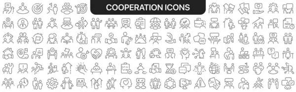 Coleção Ícones Cooperação Preto Ícones Grande Conjunto Design Ícones Lineares — Fotografia de Stock