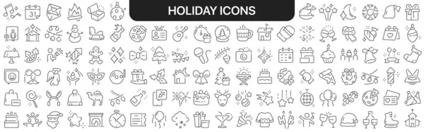 Holiday icons collection in black. Icons big set for design. Vector linear icons