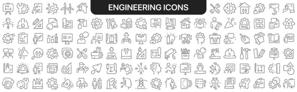 Engenharia Coleção Ícones Preto Ícones Grande Conjunto Design Ícones Lineares — Fotografia de Stock