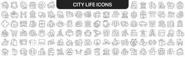 Колекція Іконок Міського Життя Чорним Іконки Великого Набору Дизайну Векторні — стокове фото
