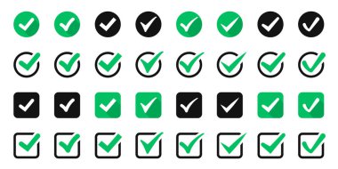 Tasarım için büyük yeşil kontrol veya kene simgeleri