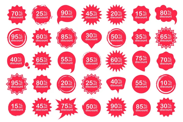 異なる形状の赤で異なるパーセント割引タグのセット — ストック写真