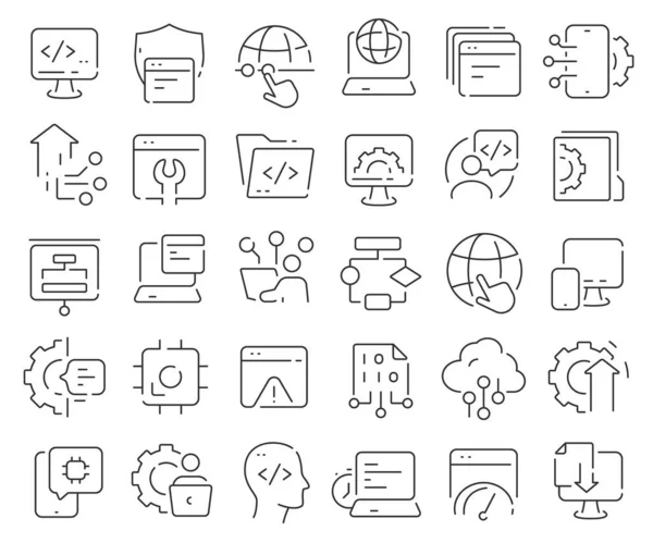 Sammlung Von Programmierzeilen Symbolen Thin Outline Icons Pack Vektorillustration Eps10 — Stockfoto