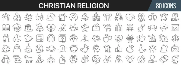 Sbírka Ikon Křesťanských Náboženství Velká Ikona Uživatelského Rozhraní Nastavená Plochém — Stock fotografie