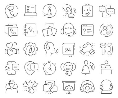 Servis hattı simgeleri koleksiyonunu destekle. İnce taslak simgeler paketi. Vektör illüstrasyonu E10