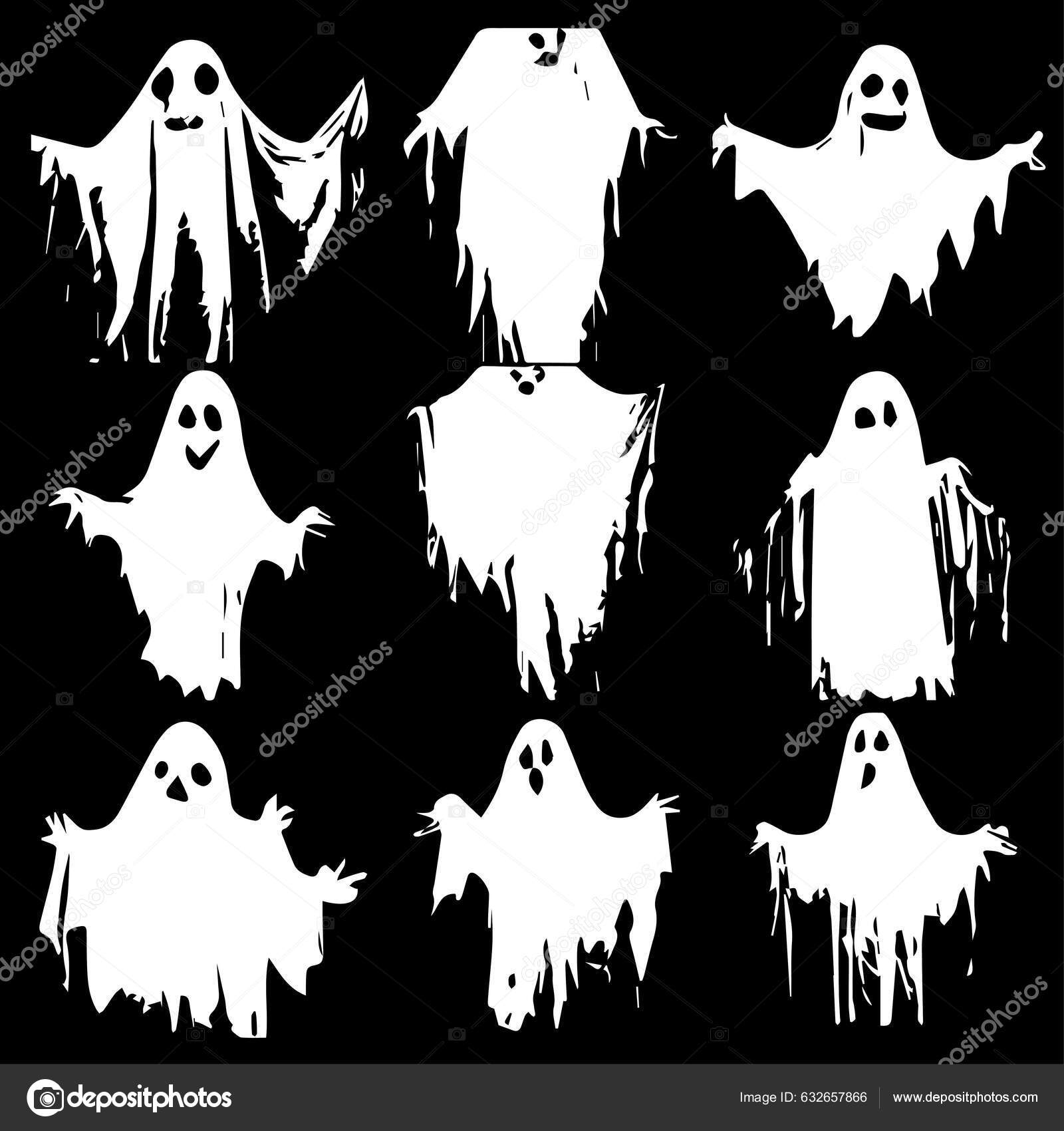 sorrindo fantasmas de halloween com cara assustadora, ilustração