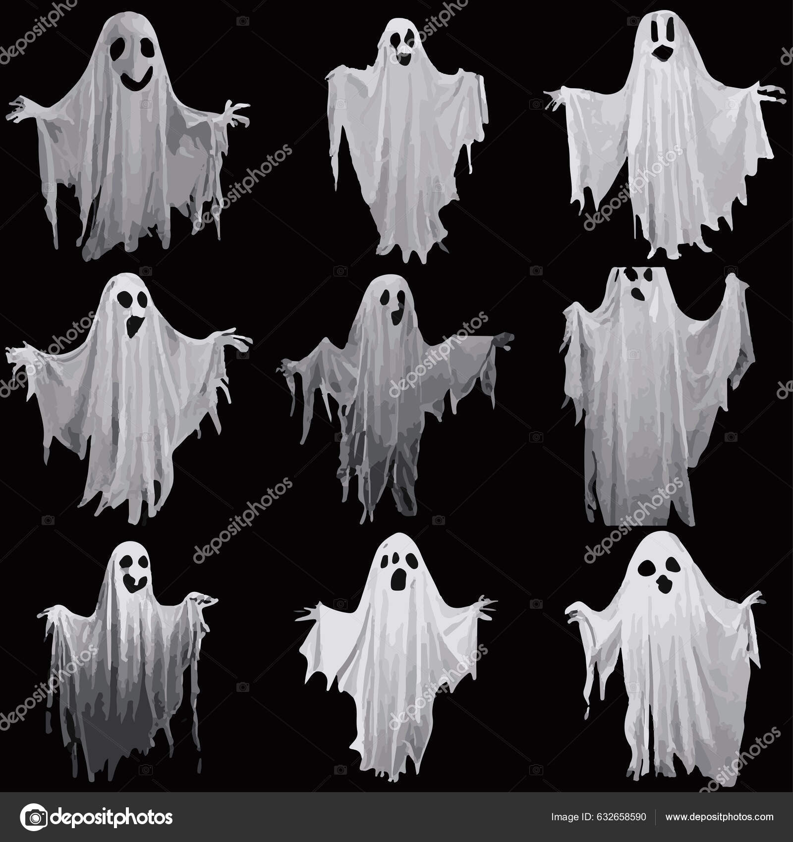 Conjunto de fantasmas assustadores de horror