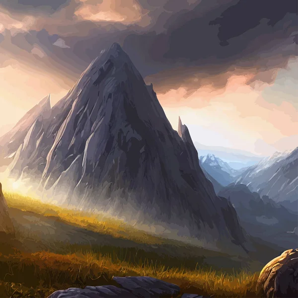 Mountain landscape. Mountain landscape. Vector illustration. Abstract background. Fantasy theme morning landscape, sunrise mountains. landscape with blue mountains silhouettes with fog cold sunlight