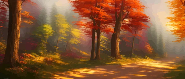 Beautiful autumn forest illustration, colorful fall foliage, banner vector illustration. Autumn landscape wonderful forests, natural autumn orange foliage, autumn season
