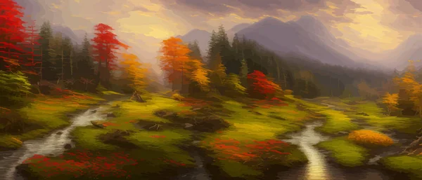 Beautiful autumn forest illustration, colorful fall foliage, banner vector illustration. Autumn landscape wonderful forests, natural autumn orange foliage, autumn season
