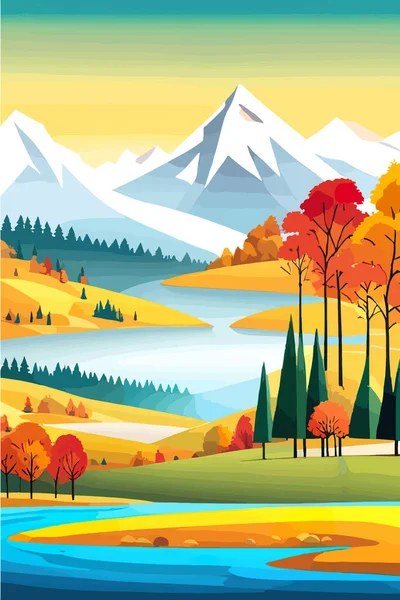 Nature and landscape. Autumn. Rural landscape. Vector design illustration for web design development, natural landscape graphics. Vertical format