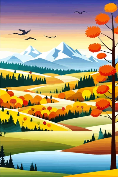 Nature and landscape. Autumn. Rural landscape. Vector design illustration for web design development, natural landscape graphics. Vertical format