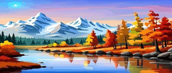 Autumn landscape with trees, mountains, fields, leaves. Rural landscape. Autumn background. Vector illustration horizontal banner autumn landscape mountains and maple trees fallen with yellow foliage