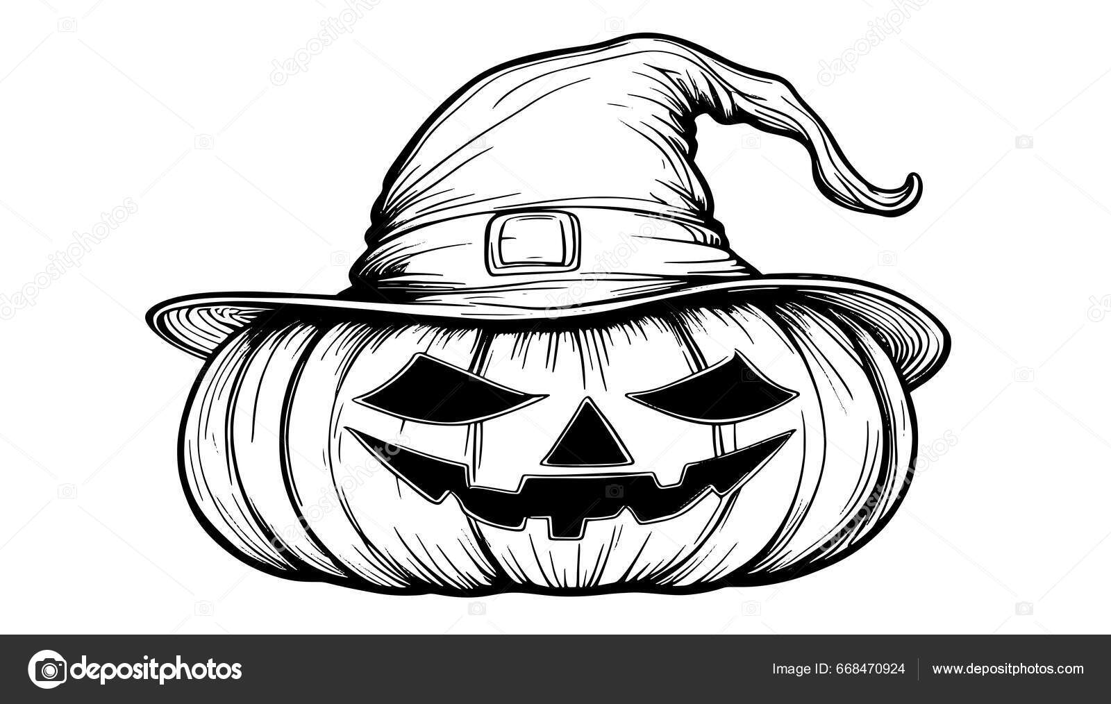 Desenhe Abóbora Cara Com Gorro Halloween Abóbora Desenho Assustador Jack  imagem vetorial de levchishinae© 668470924