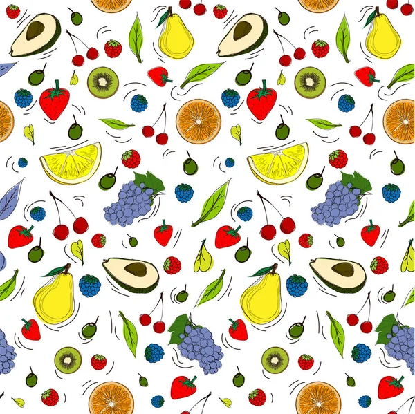 Colorful Fruits Pattern Vector Seamless — Stock Vector