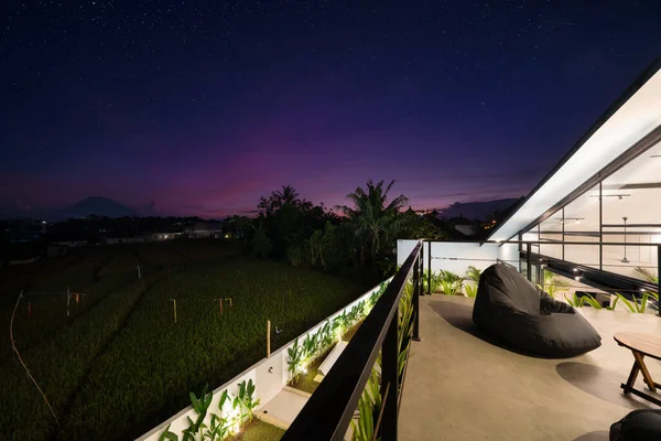 Villas Dans Les Rizières Balinaises Coucher Soleil Bali Île Indonésie — Photo