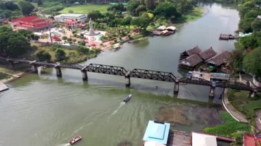 Aerial view of The Bridge on the River Kwai, Kanchanaburi, Thailand.