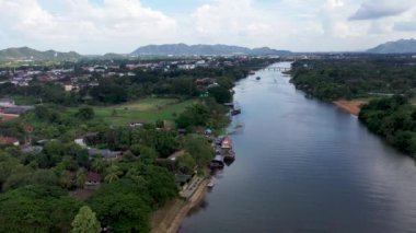 Drone footage over the Kwai river in Kanchanaburi Thailand.